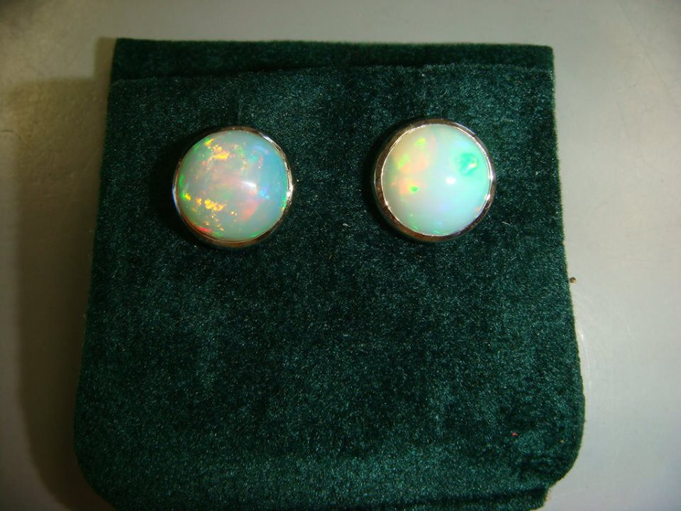 Round opal stud earrings in bezel settings