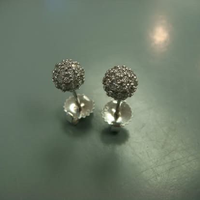 Pavé diamond ball stud earrings in white gold