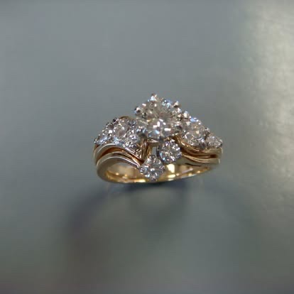 Gold ring with a cluster of diamonds on a swirling band