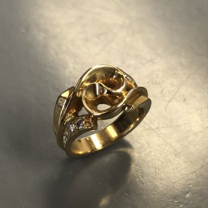 Sculpted yellow gold rose ring with diamond accents