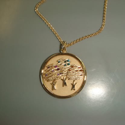 Hand-engraved gold tree medallion pendant