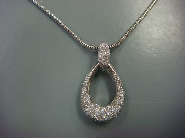 Pavé diamond teardrop pendant on a white gold chain